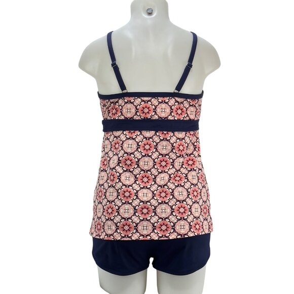 LANDS END Women's 2 Piece Swimsuit Navy & Coral Top Size 10L Bottom Size 12 - Picture 2 of 7
